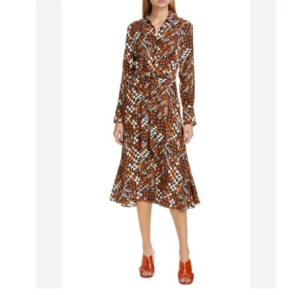 Equipment Relle Silk Shirtdress 2 Luxury Houndstooth Academia Modest Business - Picture 2 of 16